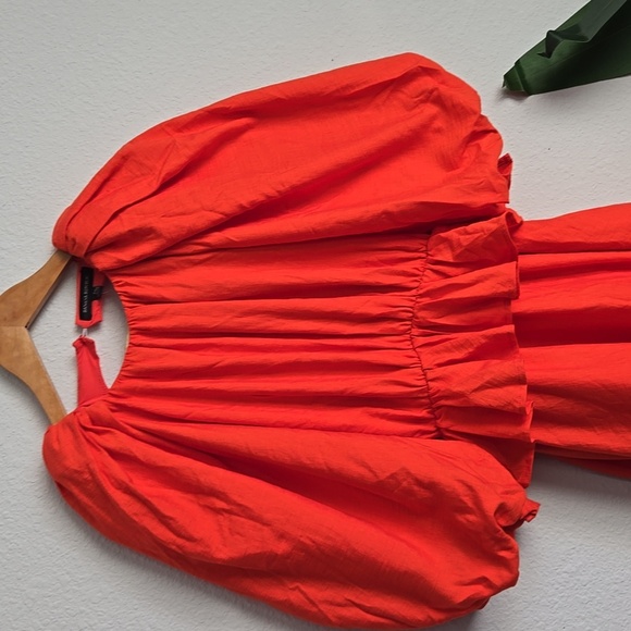 Banana Republic Balloon Sleeves Open Back Vibrant Orange Mini Dress - Picture 5 of 11